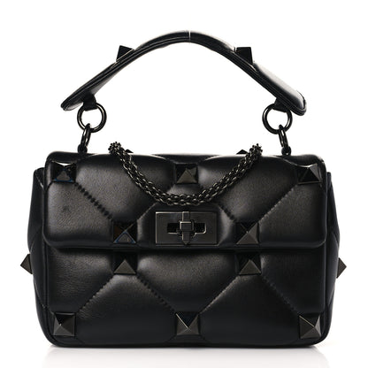Valentino Garavani Nappa Monochrome Medium Roman Stud Shoulder Bag Black 1 of 10