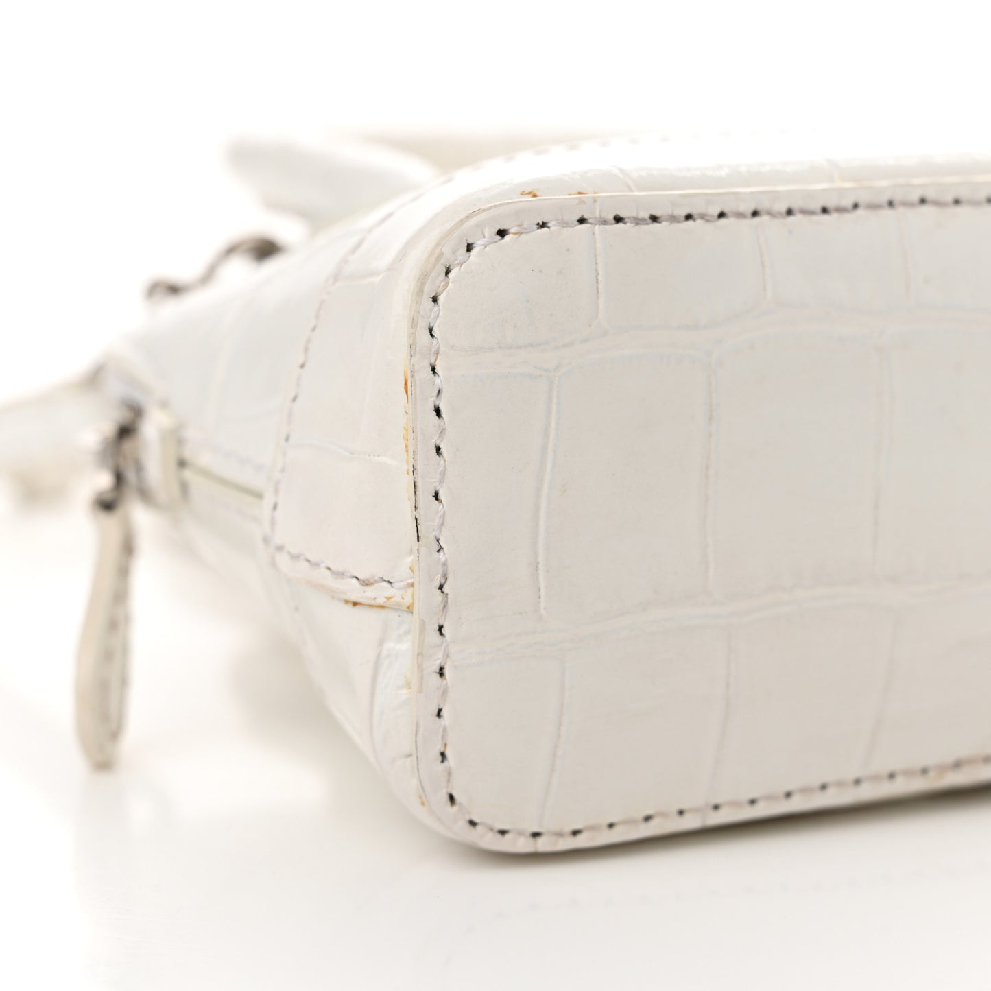 Calfskin Logo Crocodile Embossed Mini Ville Top Handle Bag White Black