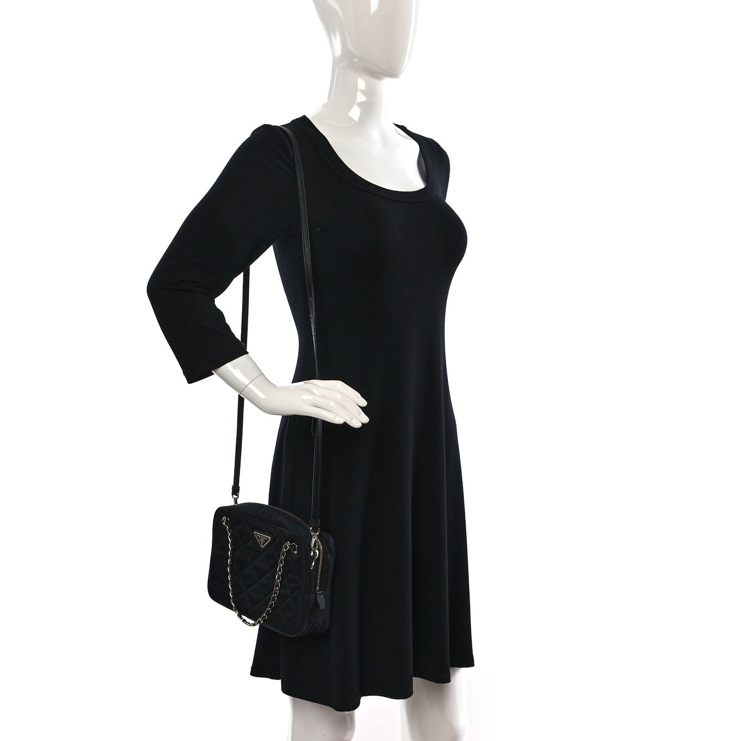 Nylon Tessuto Impuntu Quilted Bandoliera Crossbody Bag Black