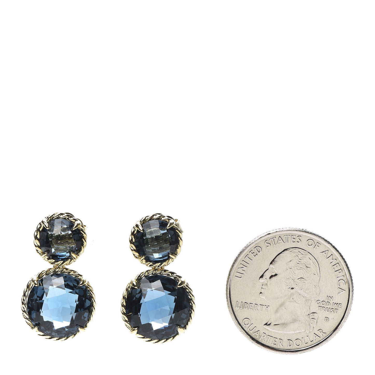 18K Yellow Gold Blue Topaz Chatelaine Double Drop Earrings