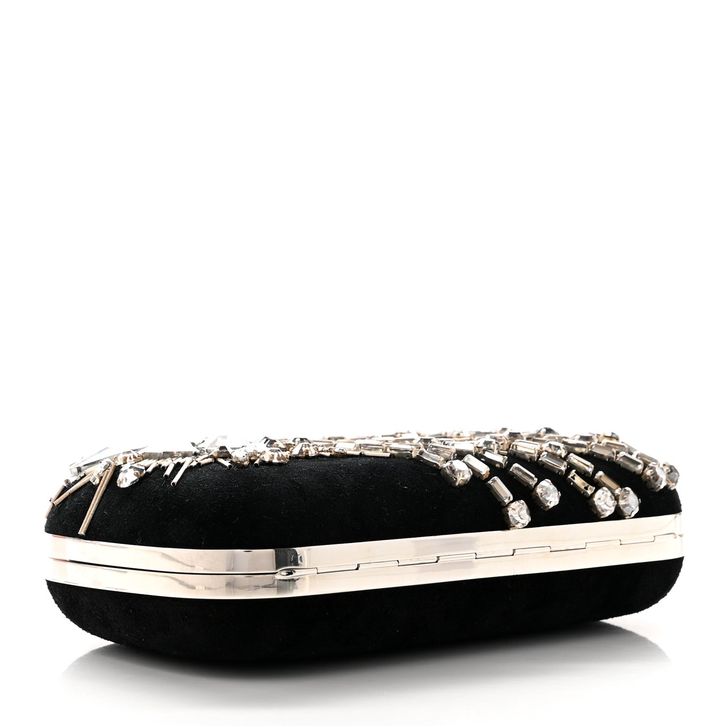 Velvet Crystal Skull Knuckle Chain Box Clutch Black