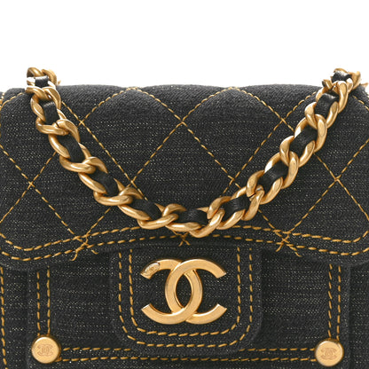 Chanel Denim Quilted Double You Card Holder On Chain Black Golden 8 of 10
