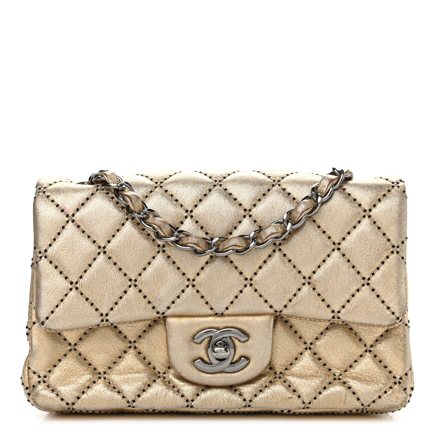 Chanel Metallic Lambskin Quilted Side Stitch Mini Rectangular Flap Gold 1 of 13
