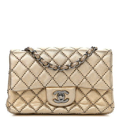 Chanel Metallic Lambskin Quilted Side Stitch Mini Rectangular Flap Gold 1 of 13