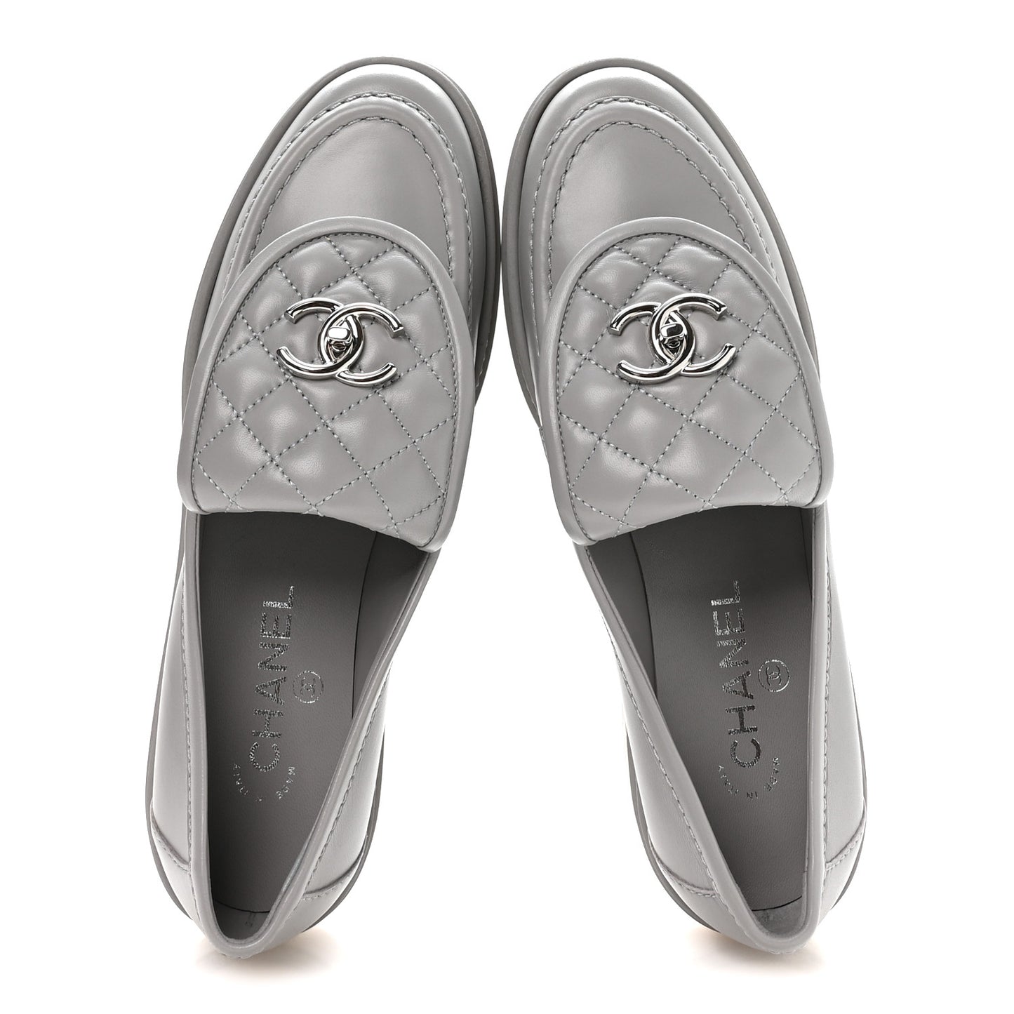 Lambskin Quilted CC Turnlock Loafers 39 Grey