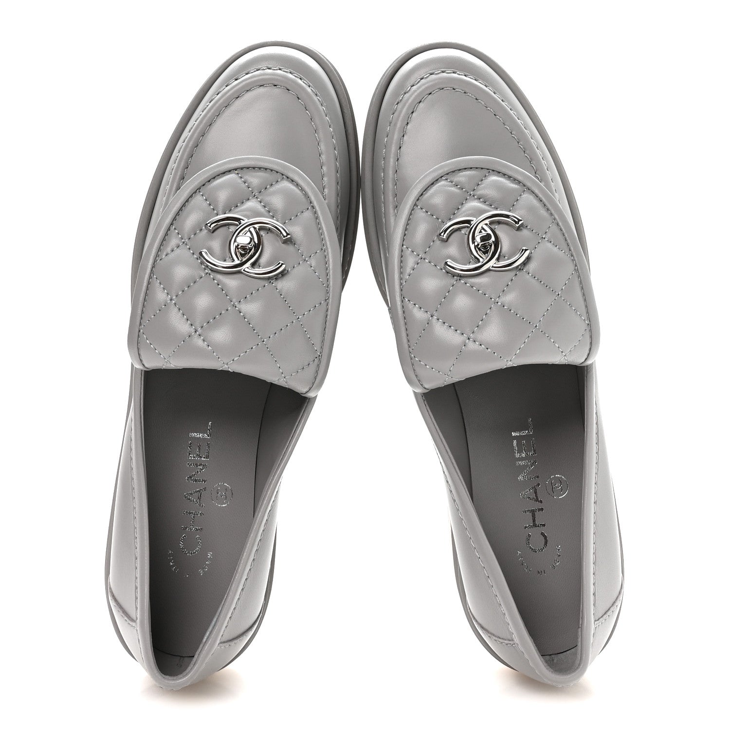 Chanel Lambskin Quilted CC Turnlock Loafers 39 Grey 2 of 8