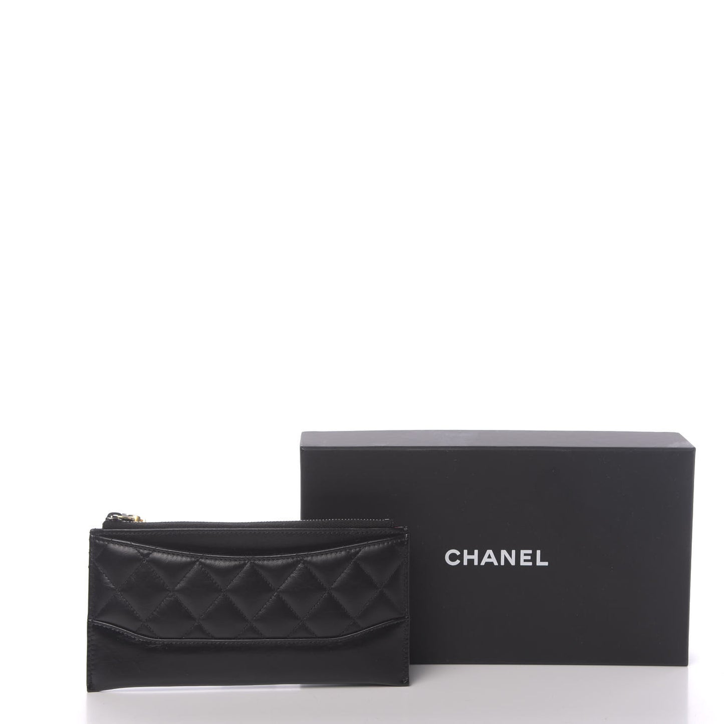 Aged Calfskin Quilted Gabrielle Zip Pouch Black