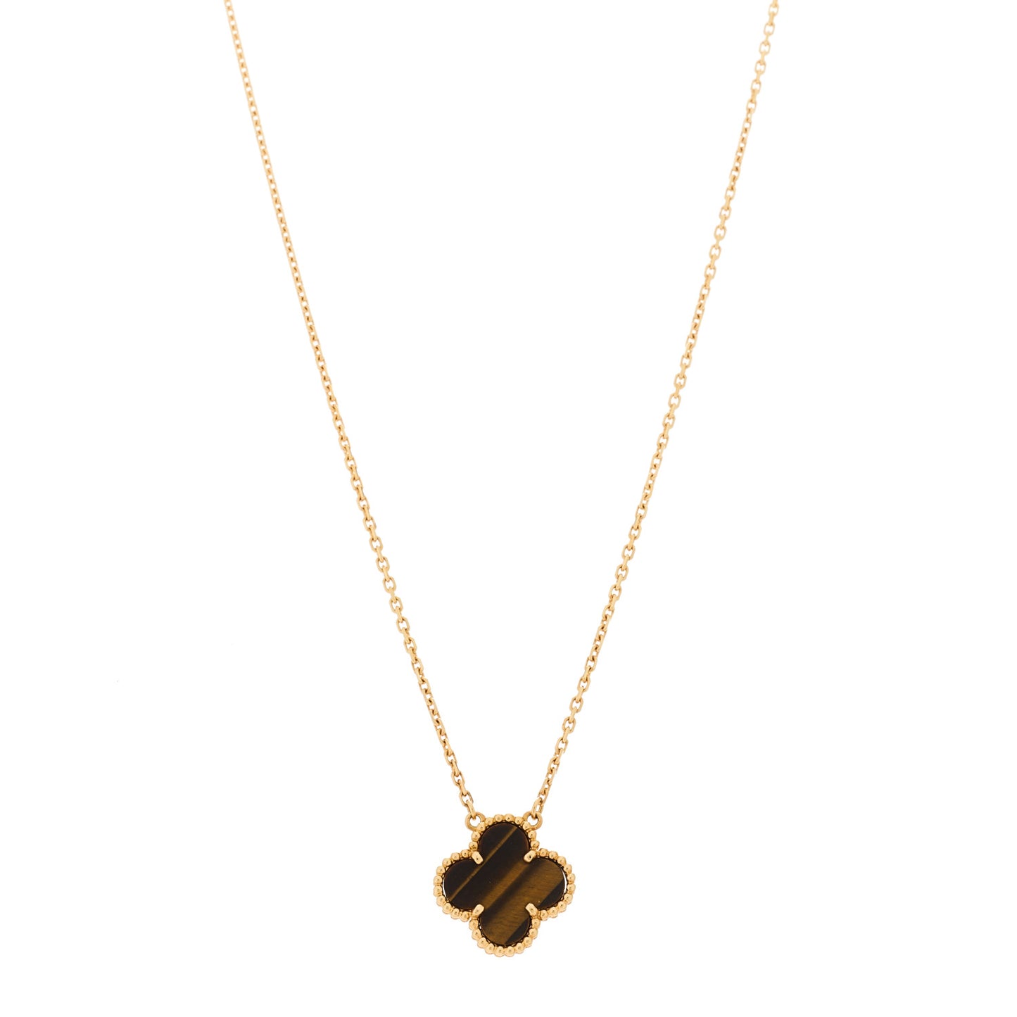 18K Yellow Gold Tiger Eye Vintage Alhambra Pendant Necklace