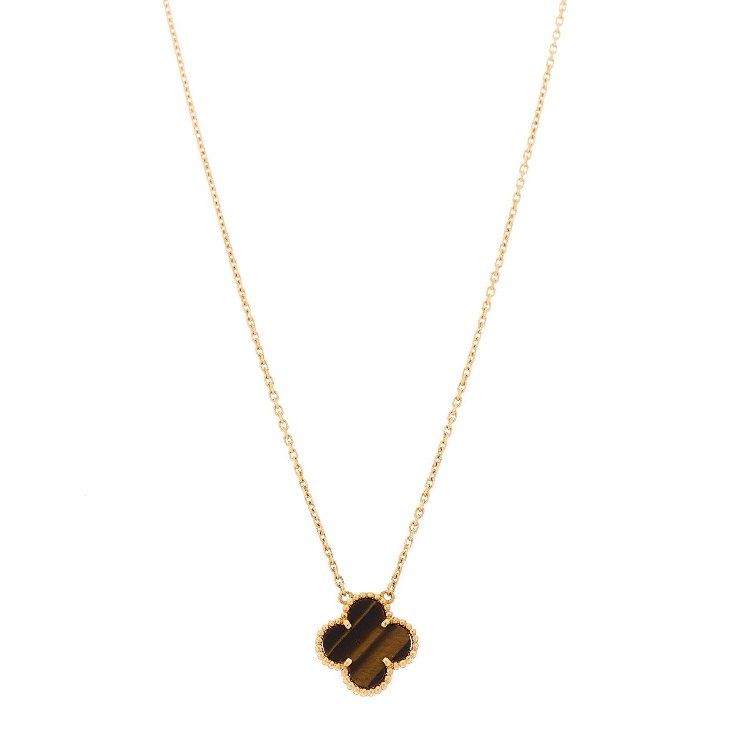 Van Cleef & Arpels 18K Yellow Gold Tiger Eye Vintage Alhambra Pendant Necklace 1 of 6