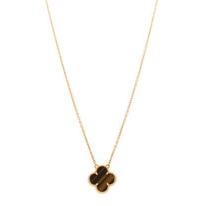 Van Cleef & Arpels 18K Yellow Gold Tiger Eye Vintage Alhambra Pendant Necklace 1 of 6