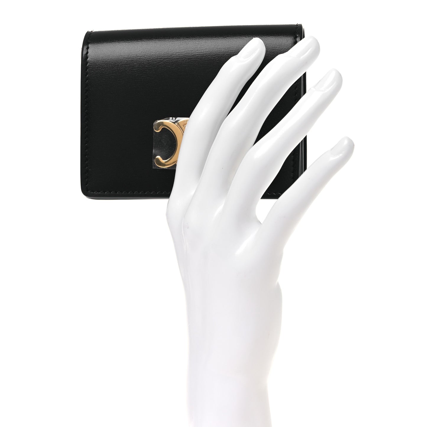 Shiny Calfskin Triomphe Business Card Holder Black