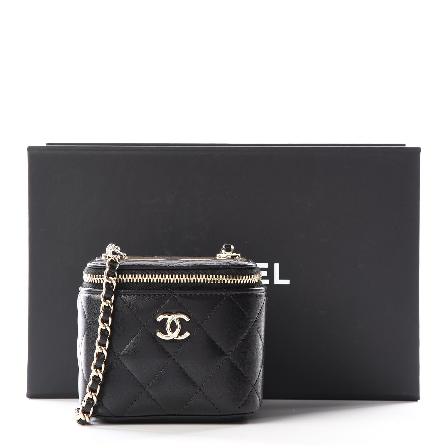 Chanel Lambskin Quilted Mini Vanity Case With Chain Black 12 of 12