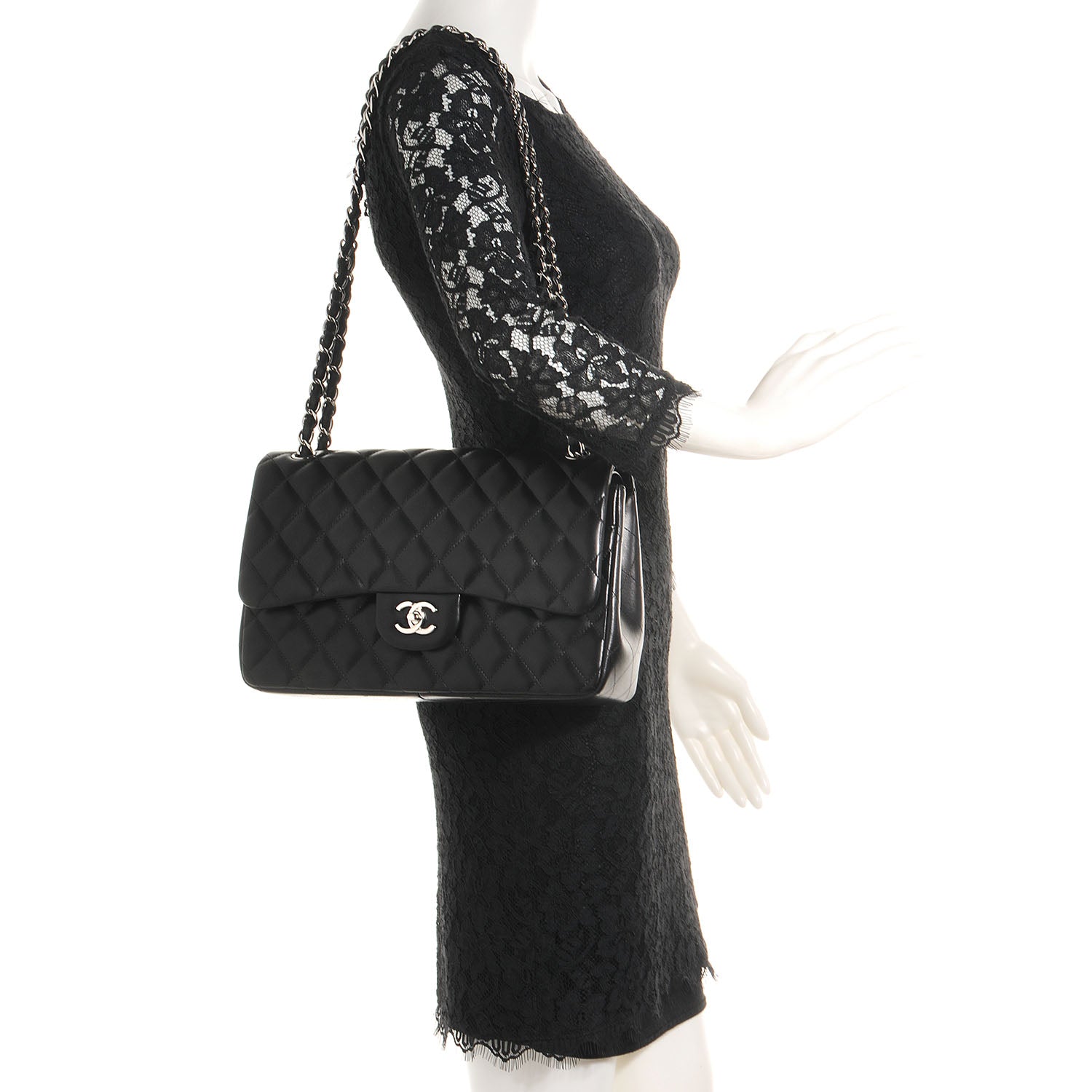 Chanel Lambskin Quilted Jumbo Double Flap Black 2 of 8