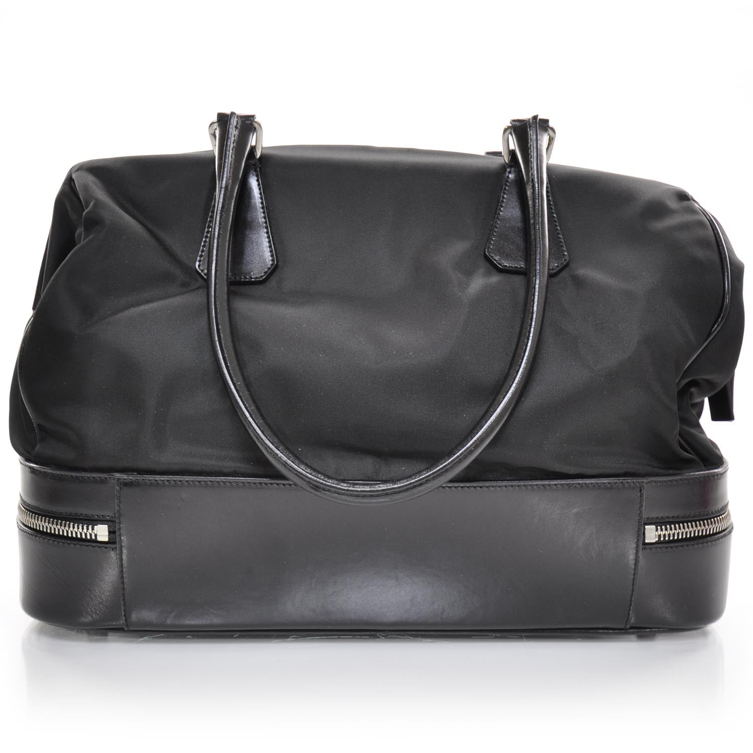 Prada Tessuto Nylon Leather Travel Tote Nero Black 4 of 10