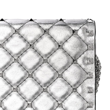 Valentino Garavani Metallic Nappa Rockstud Spike Wallet on Chain Silver 15 of 16