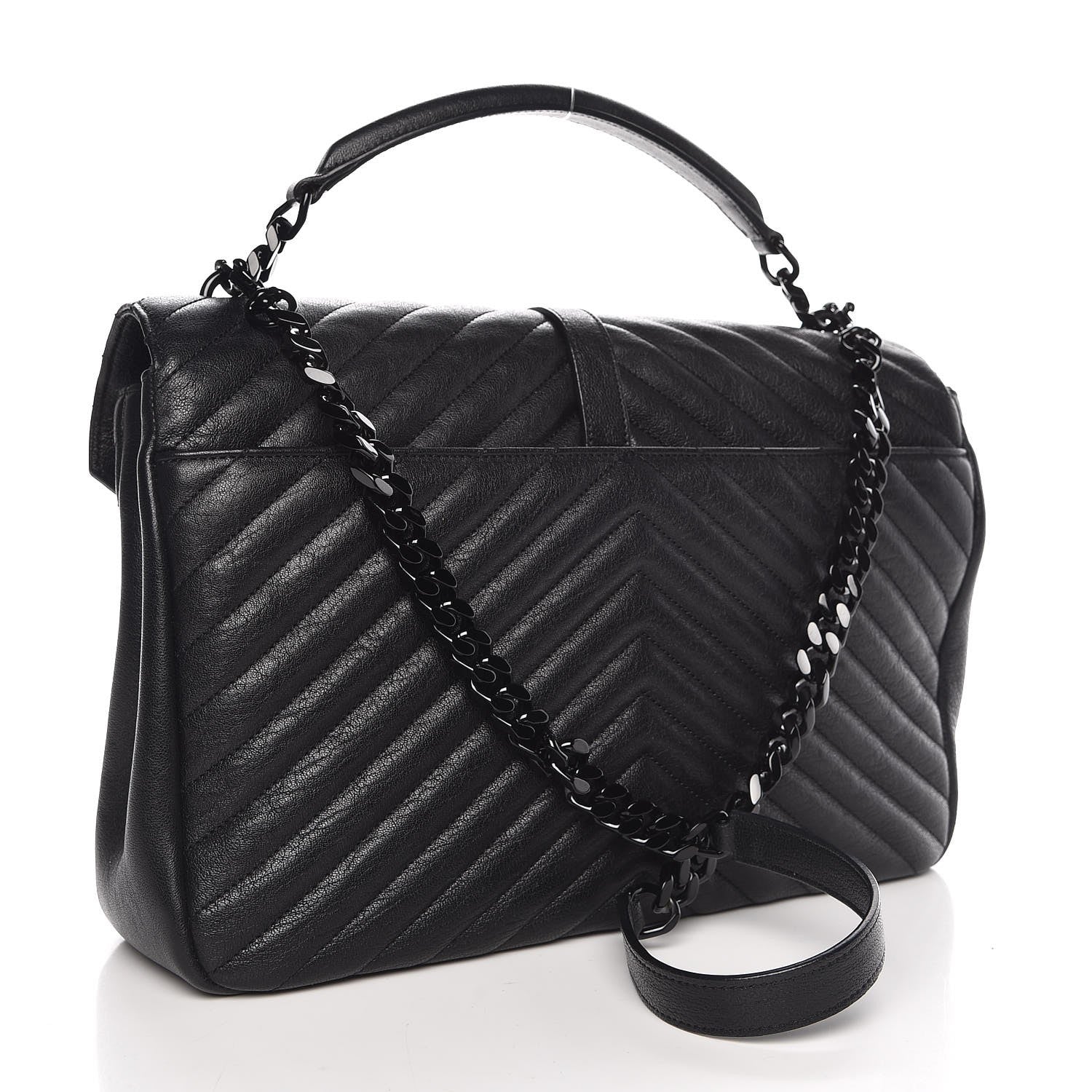 Saint Laurent Sheepskin Matelasse Chevron Monogram Monochrome Large College Satchel Black 3 of 8