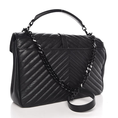 Saint Laurent Sheepskin Matelasse Chevron Monogram Monochrome Large College Satchel Black 3 of 8