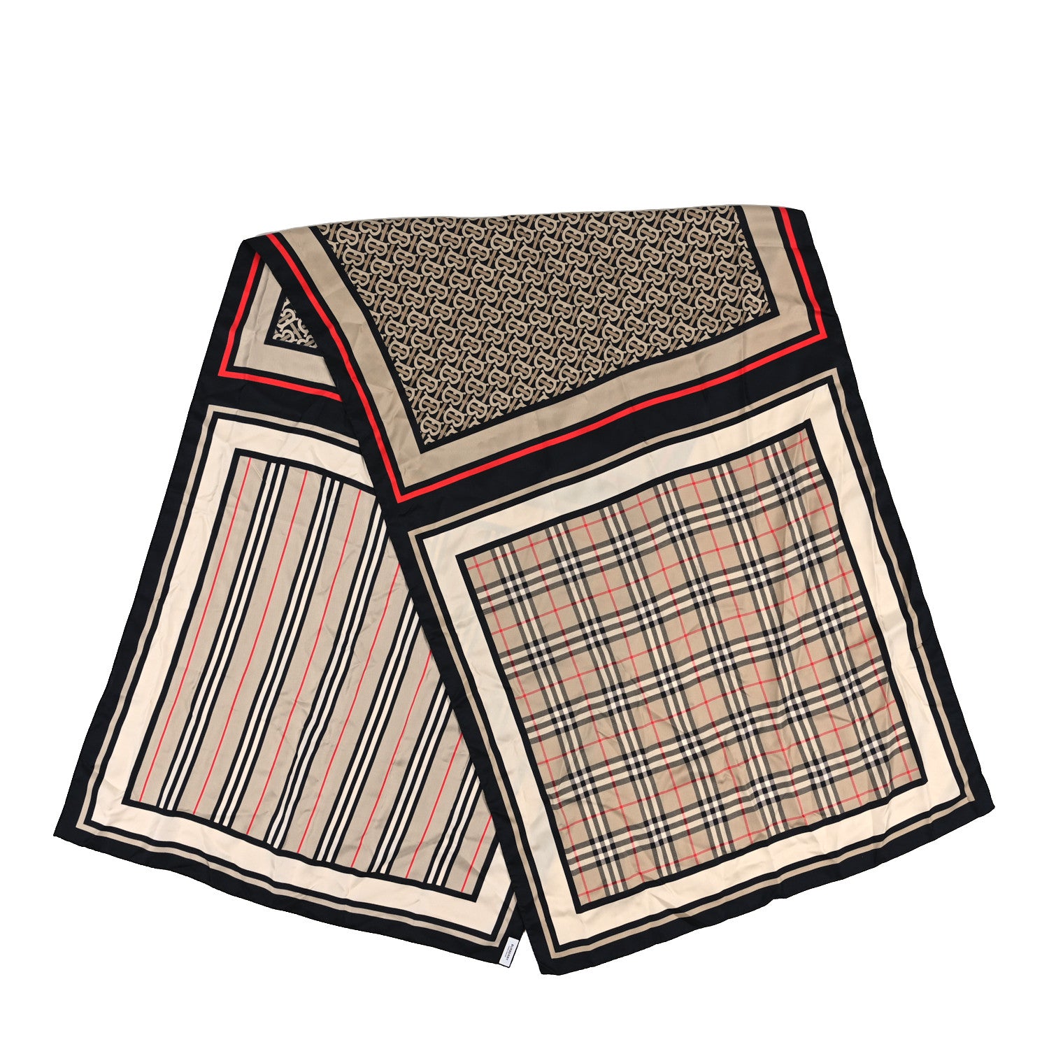 Burberry Silk Vintage Check Icon Stripe TB Monogram Print Scarf Archive Beige 2 of 4