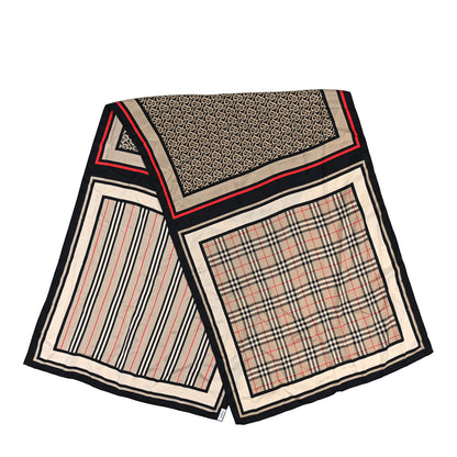Burberry Silk Vintage Check Icon Stripe TB Monogram Print Scarf Archive Beige 2 of 4