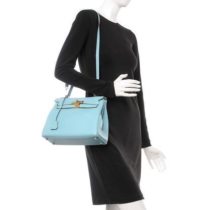 Hermes Taurillon Clemence Kelly Retourne 28 Bleu Atoll 2 of 9