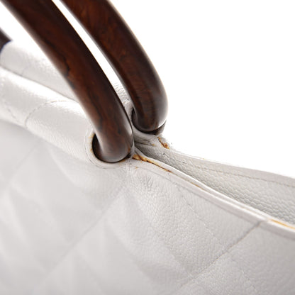Chanel Caviar CC Wood Handle Tote White 8 of 15