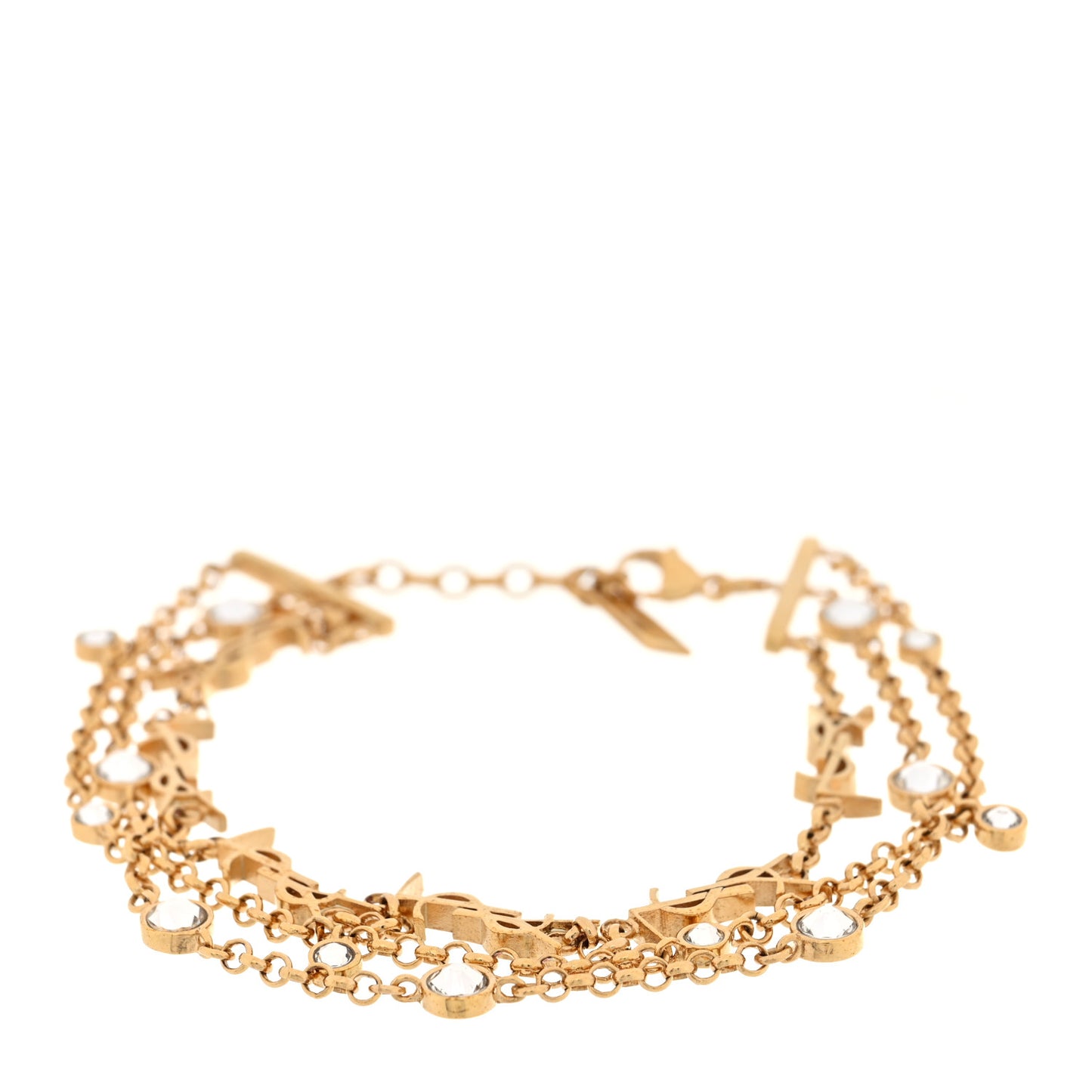 Brass Crystal Monogram Multi Strand Bracelet M Gold