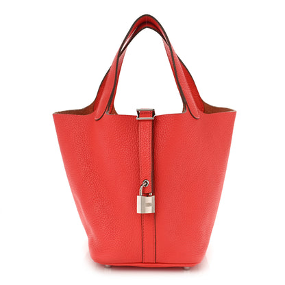 Hermes Taurillon Clemence Picotin Lock 18 PM Rouge Pivoine 1 of 8