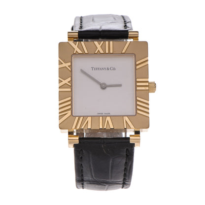 Tiffany 18K Yellow Gold Alligator 27mm Atlas Square Quartz Watch 1 of 13