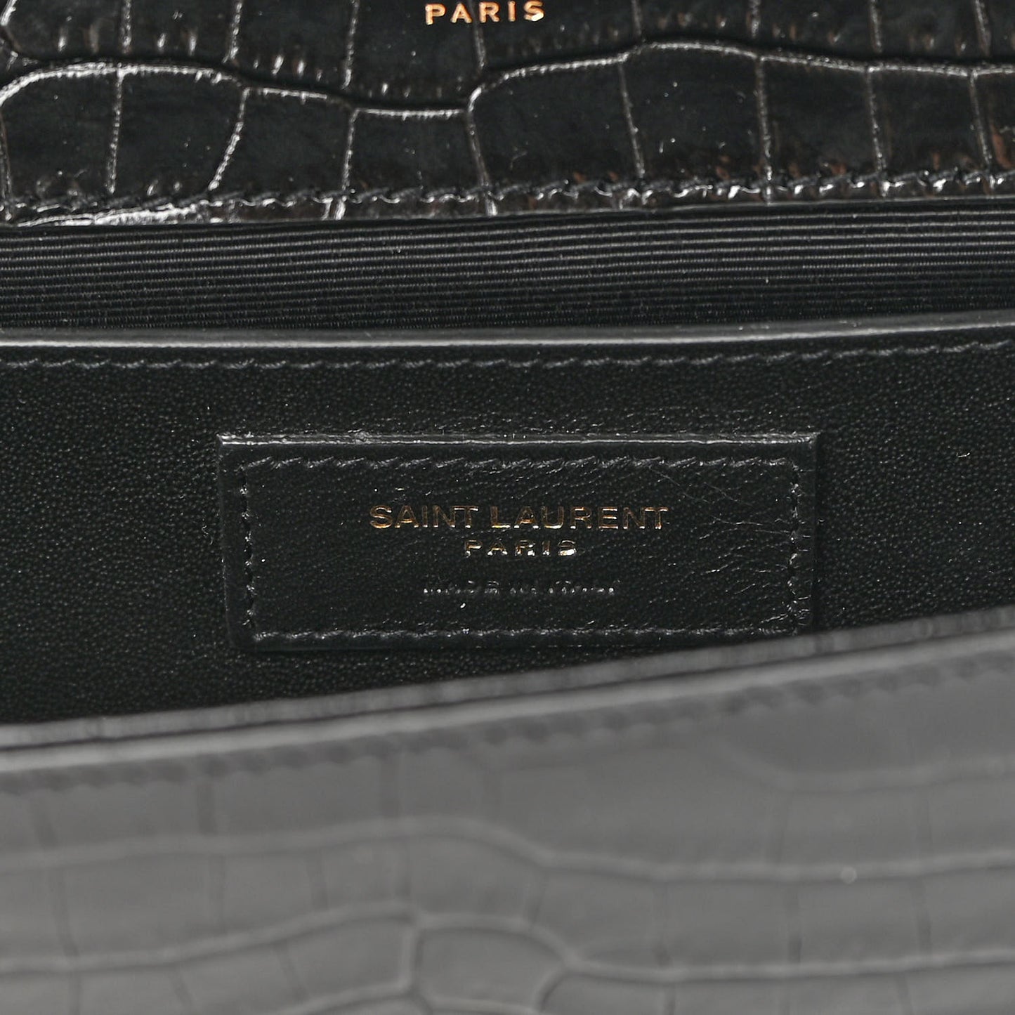 Calfskin Crocodile Embossed Classic Monogram Tassel Clutch Black