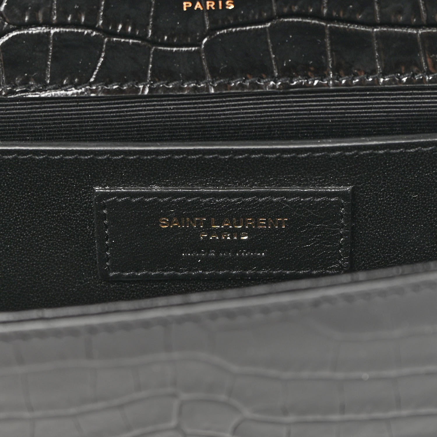 Saint Laurent Calfskin Crocodile Embossed Classic Monogram Tassel Clutch Black 6 of 8