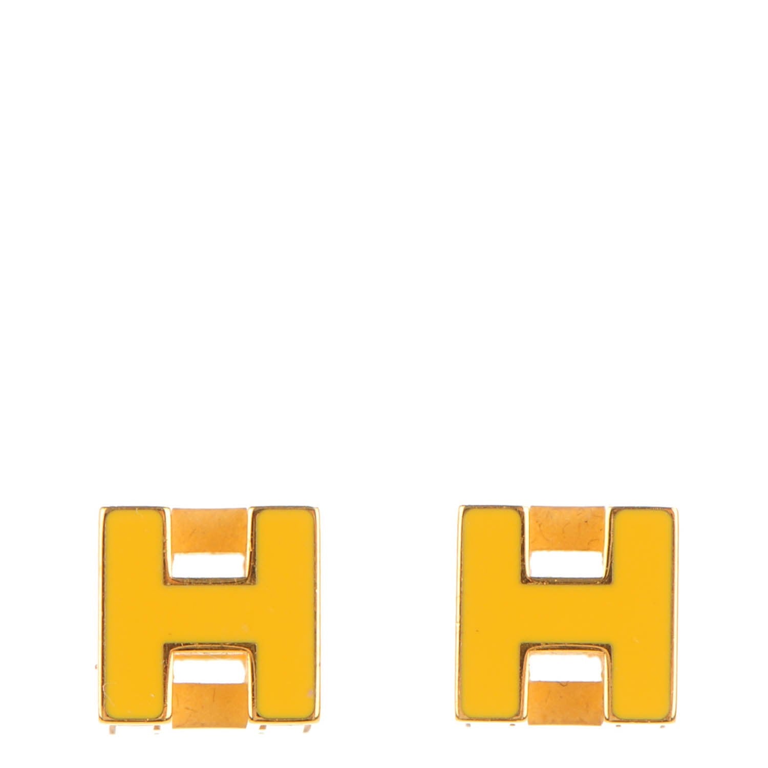 Hermes Gold Lacquered Cage d'H Earrings Jaune Madras 1 of 5