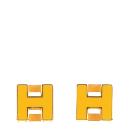 Hermes Gold Lacquered Cage d'H Earrings Jaune Madras 1 of 5