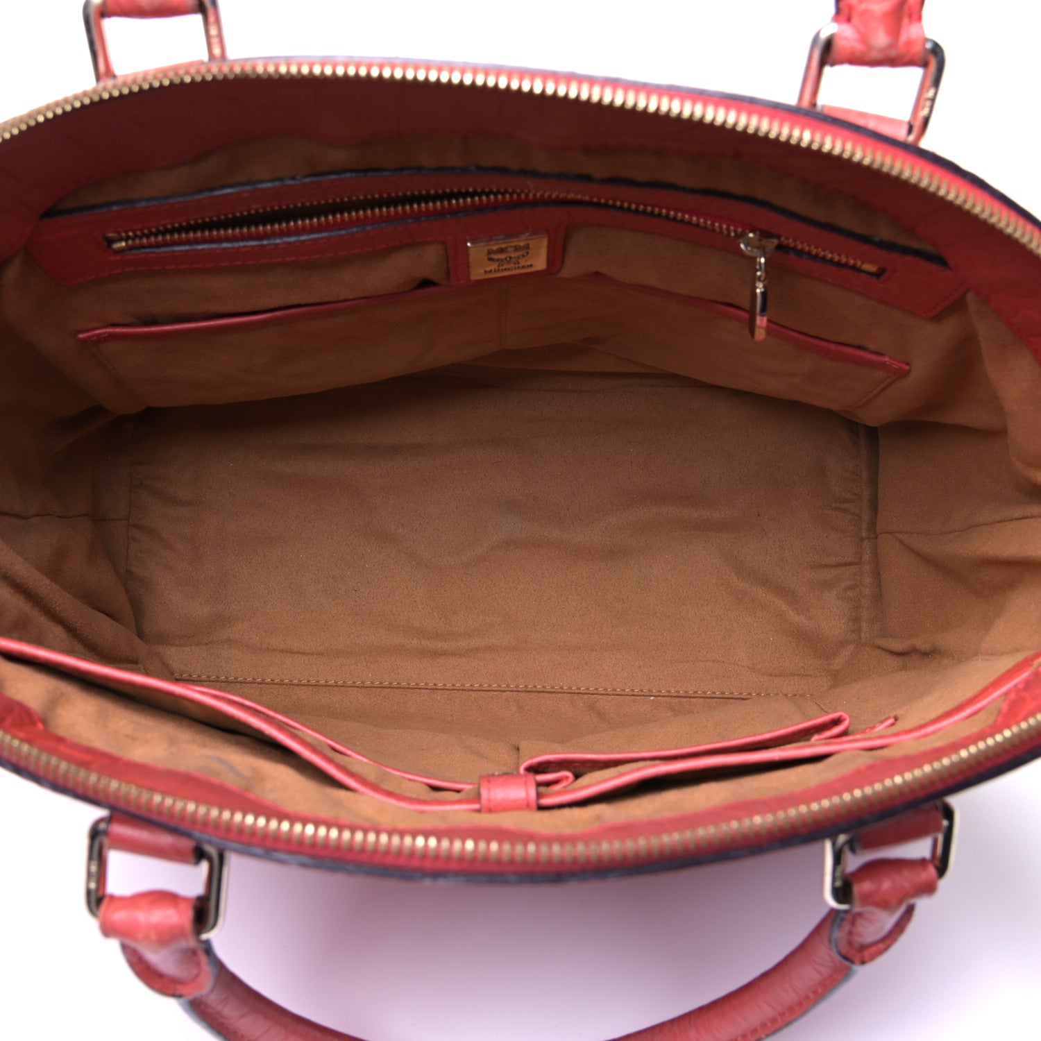 MCM Calfskin Crocodile Embossed Tote Ruby Red 4 of 5