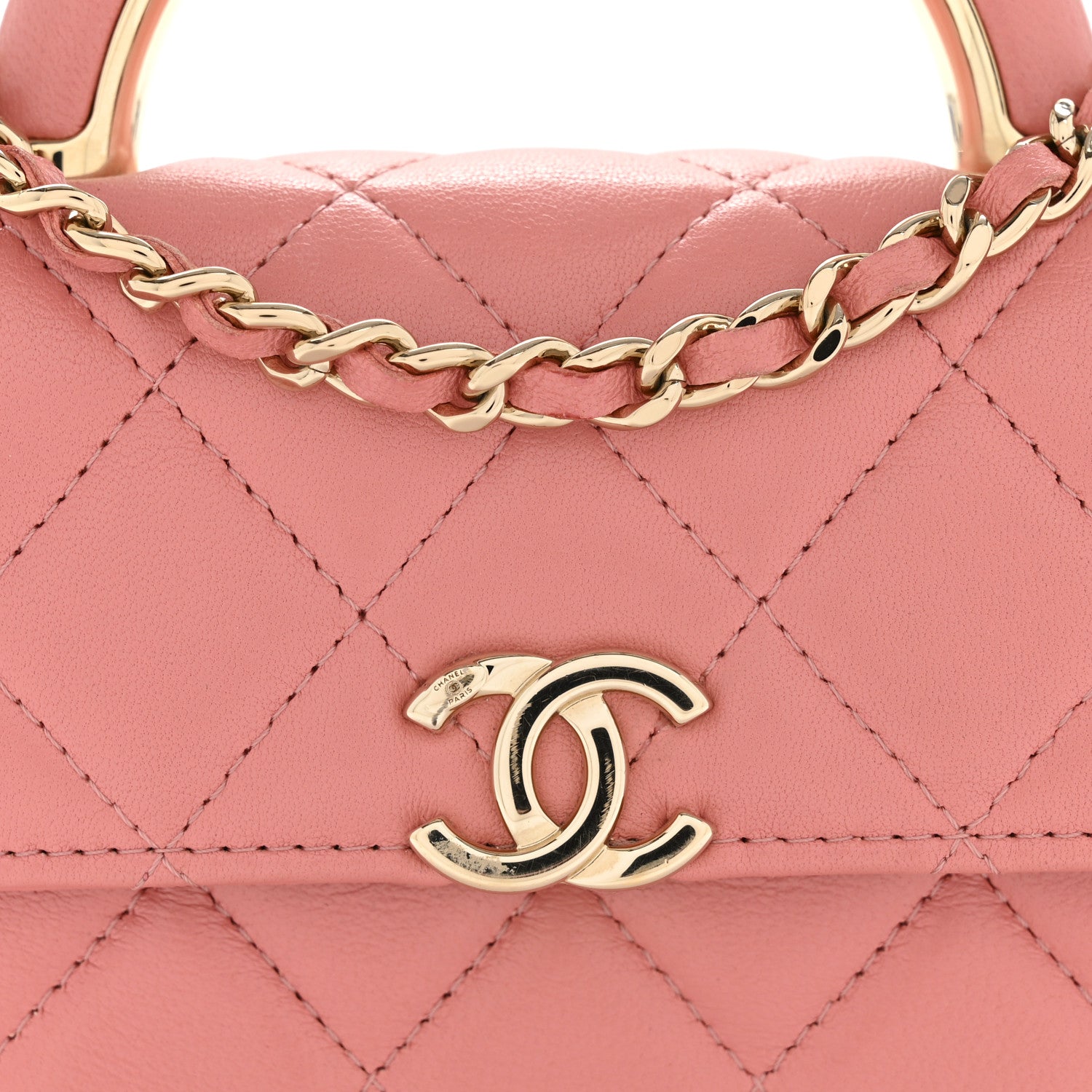 Chanel Lambskin Quilted Top Handle Flap Clutch With Chain Pink 12 of 13
