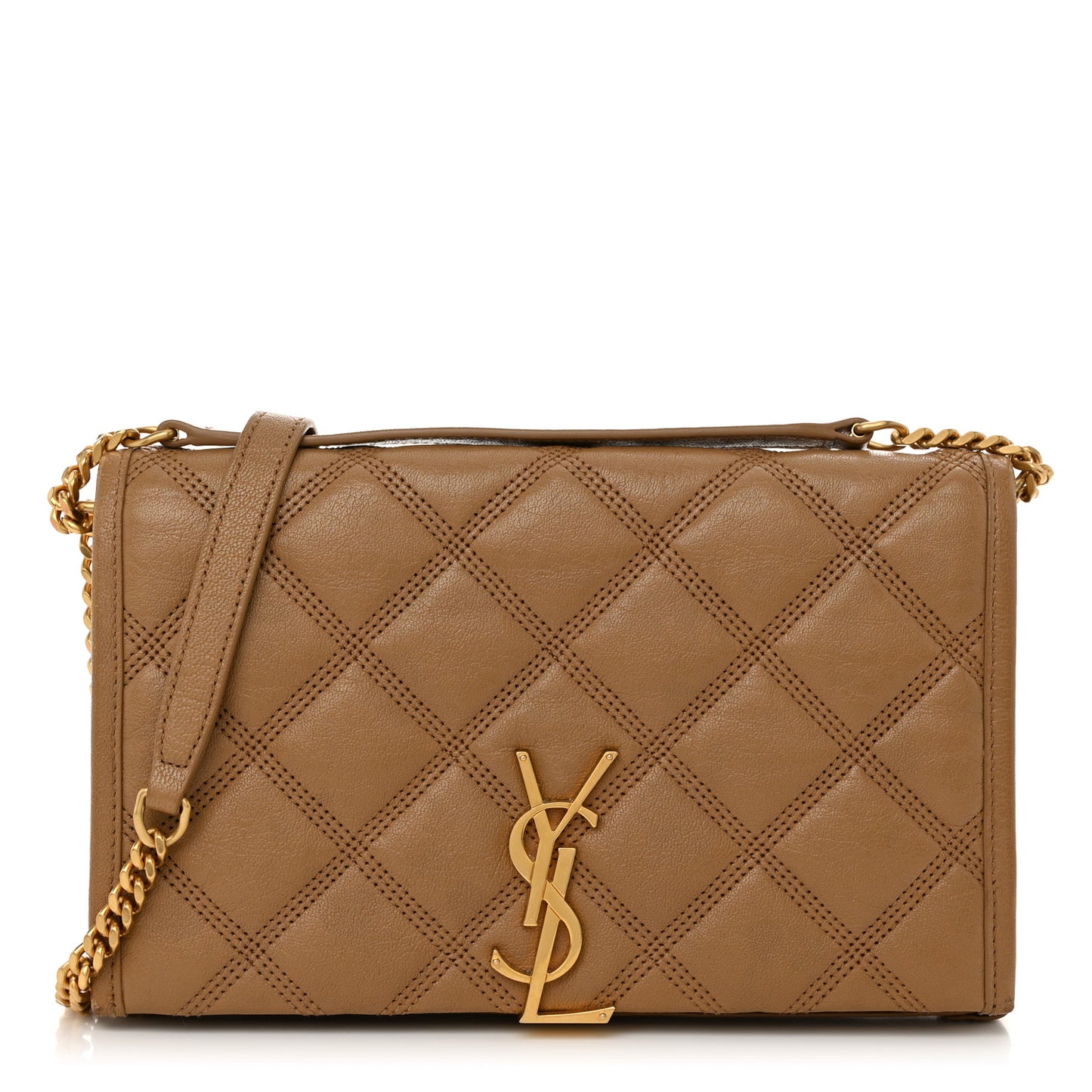 Lambskin Diamond Quilted Becky Chain Wallet Natural Tan