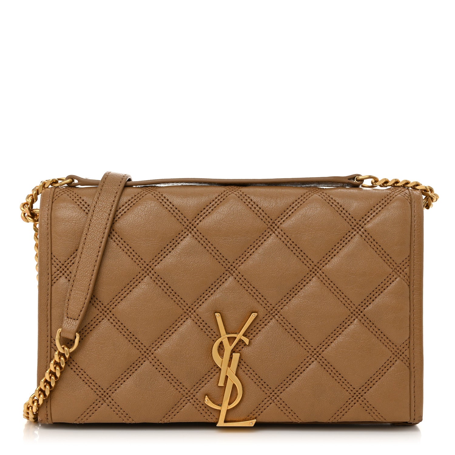 Saint Laurent Lambskin Diamond Quilted Becky Chain Wallet Natural Tan 1 of 11