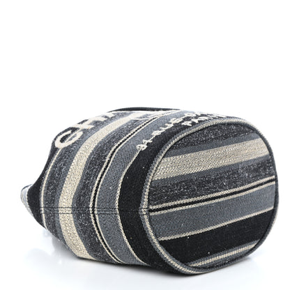 Chanel Striped Canvas Deauville Drawstring Bag Grey Black 4 of 11