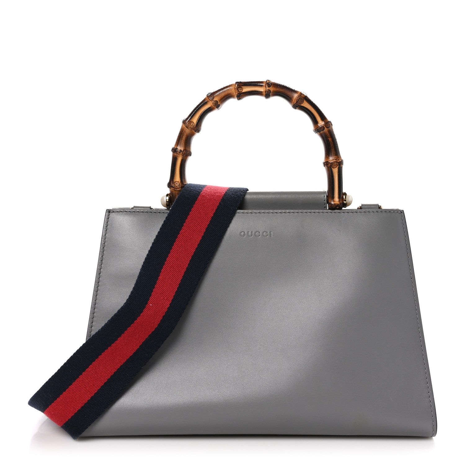 Gucci Nappa Bamboo Web Small Nymphaea Top Handle Bag Deep Grey Mystic White 1 of 11