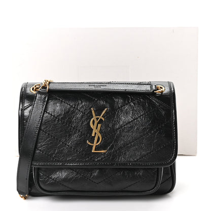 Saint Laurent Crinkled Calfskin Matelasse Monogram Baby Niki Chain Satchel Black 11 of 12