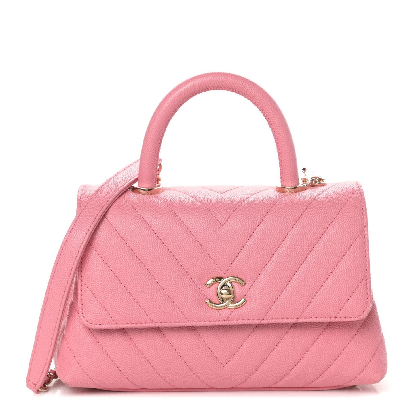 Caviar Chevron Quilted Mini Coco Handle Flap Pink