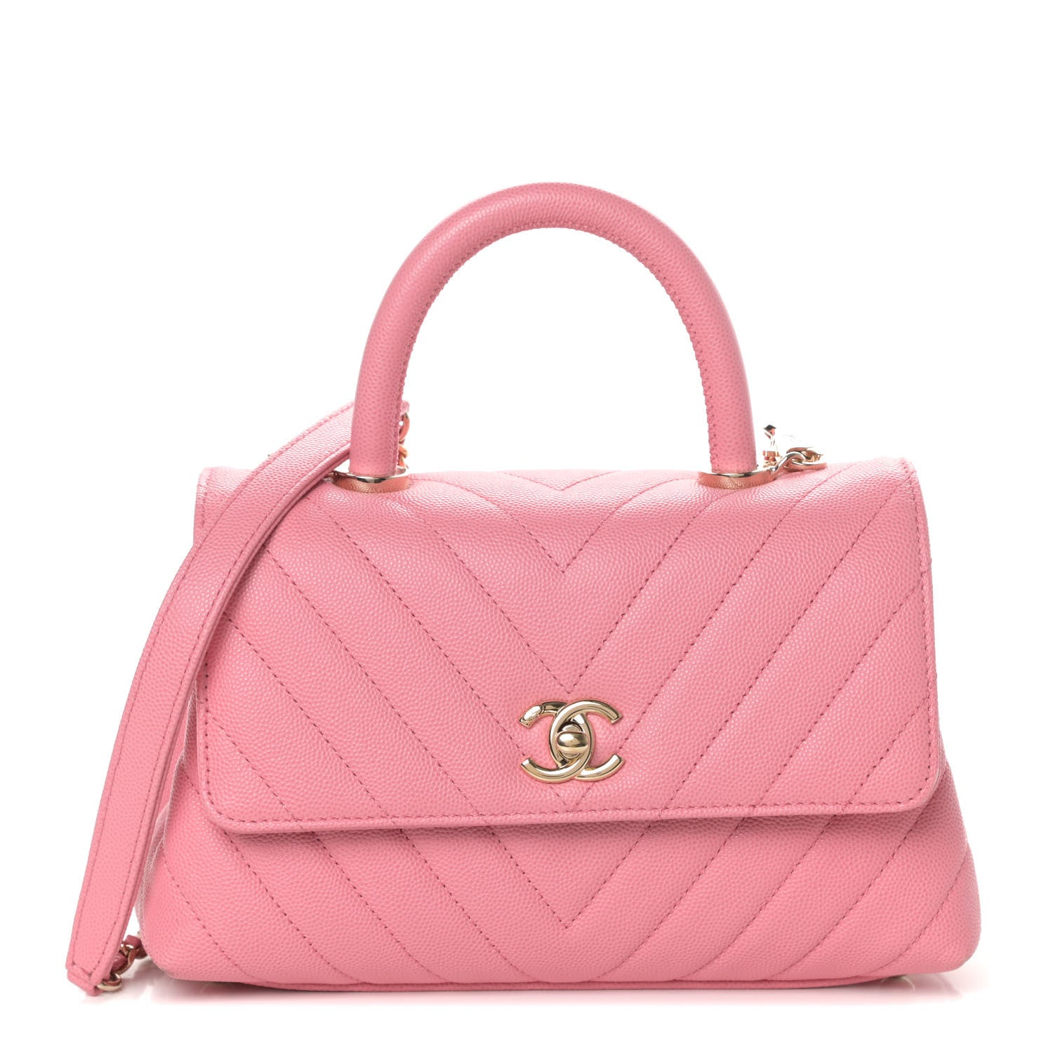 Chanel Caviar Chevron Quilted Mini Coco Handle Flap Pink 1 of 11