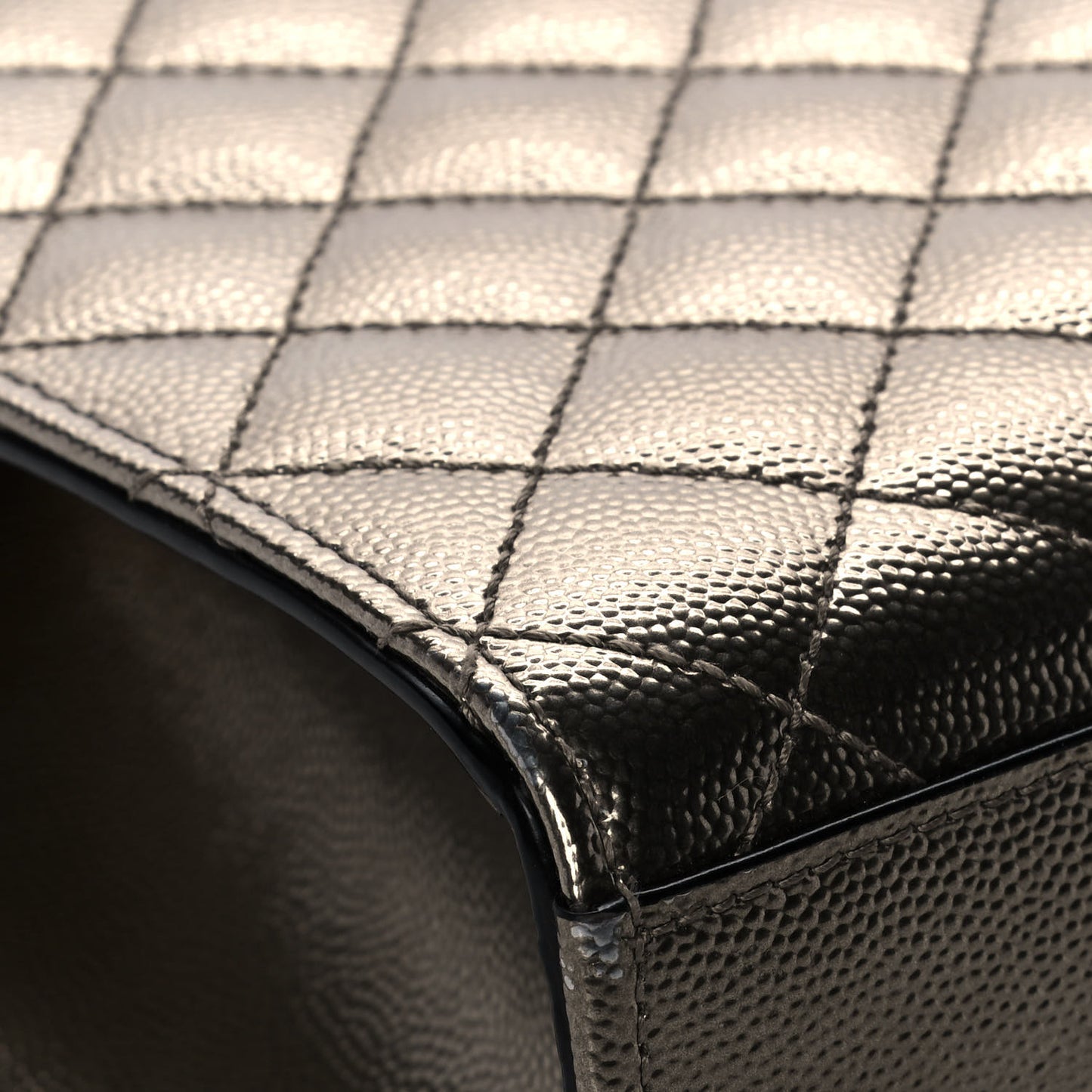 Metallic Grain De Poudre Textured Mixed Matelasse Triquilt Medium Monogram Satchel Piombo
