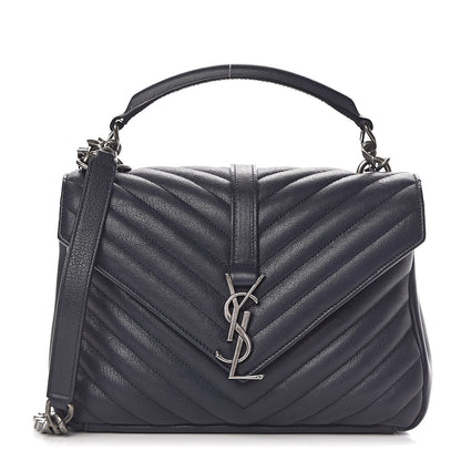 Saint Laurent Sheepskin Matelasse Chevron Monogram Medium College Bag Deep Marine 1 of 15