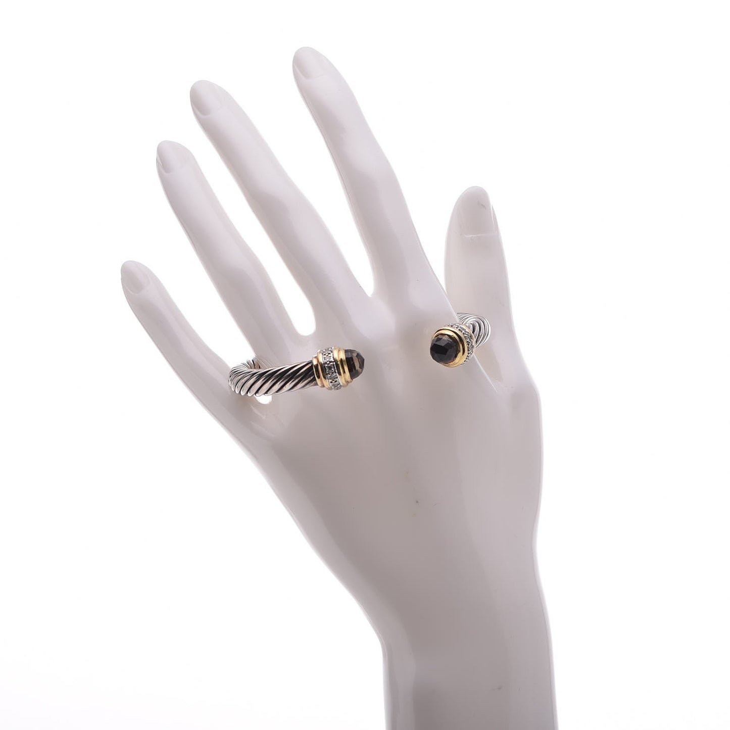 Sterling Silver 18K Yellow Gold Diamond Smoky Quartz 7mm Cable Classics Bracelet