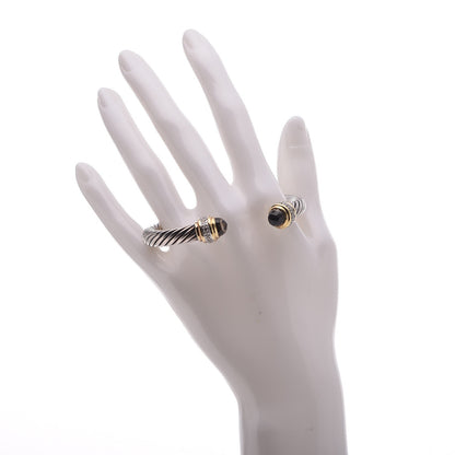 David Yurman Sterling Silver 18K Yellow Gold Diamond Smoky Quartz 7mm Cable Classics Bracelet 2 of 5