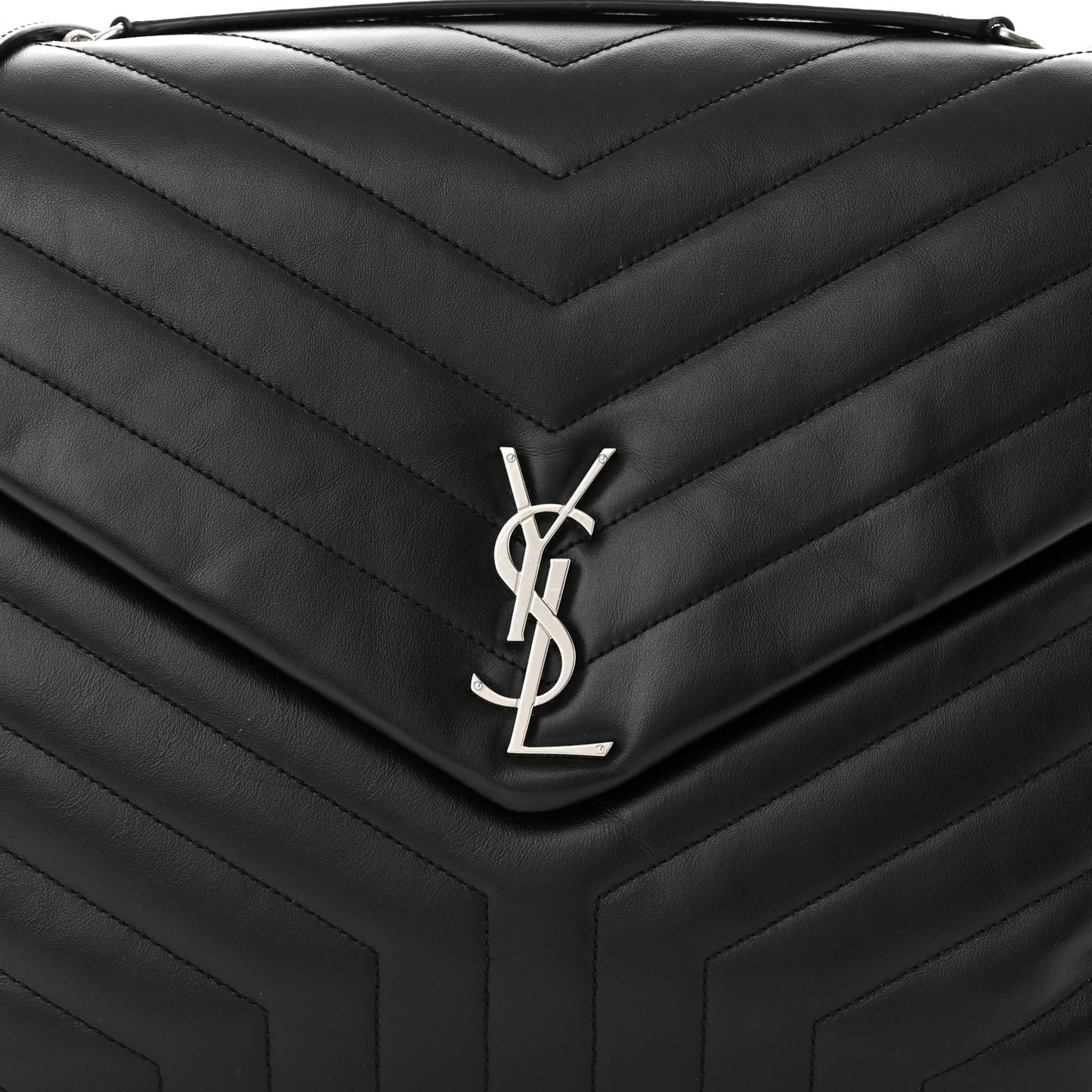 Calfskin Y Quilted Monogram Large Loulou Chain Satchel Black