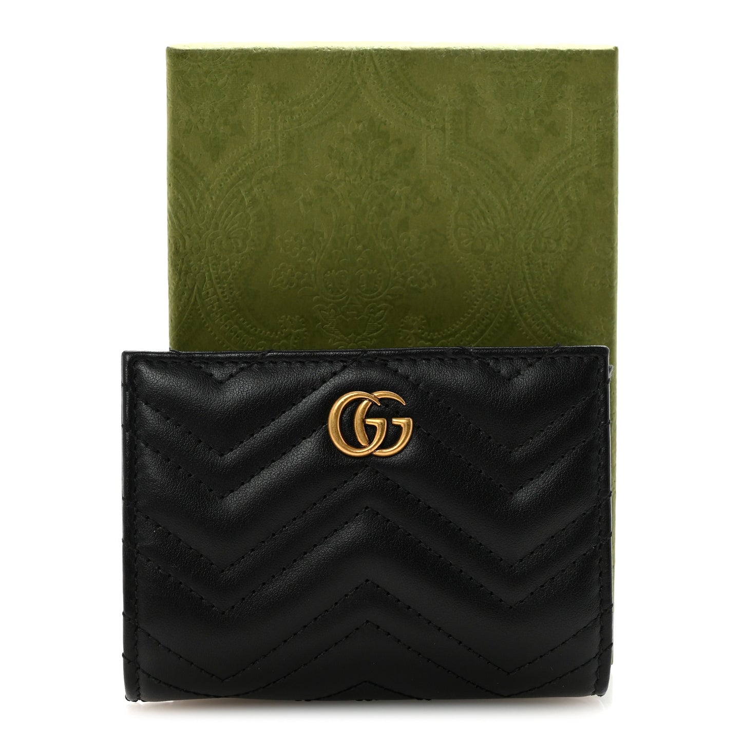 Calfskin Matelasse GG Marmont Card Case Wallet Black