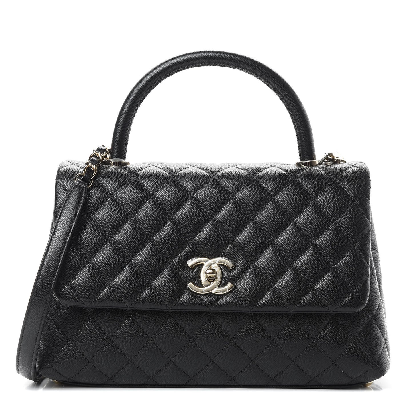 Caviar Quilted Small Coco Handle Flap Black