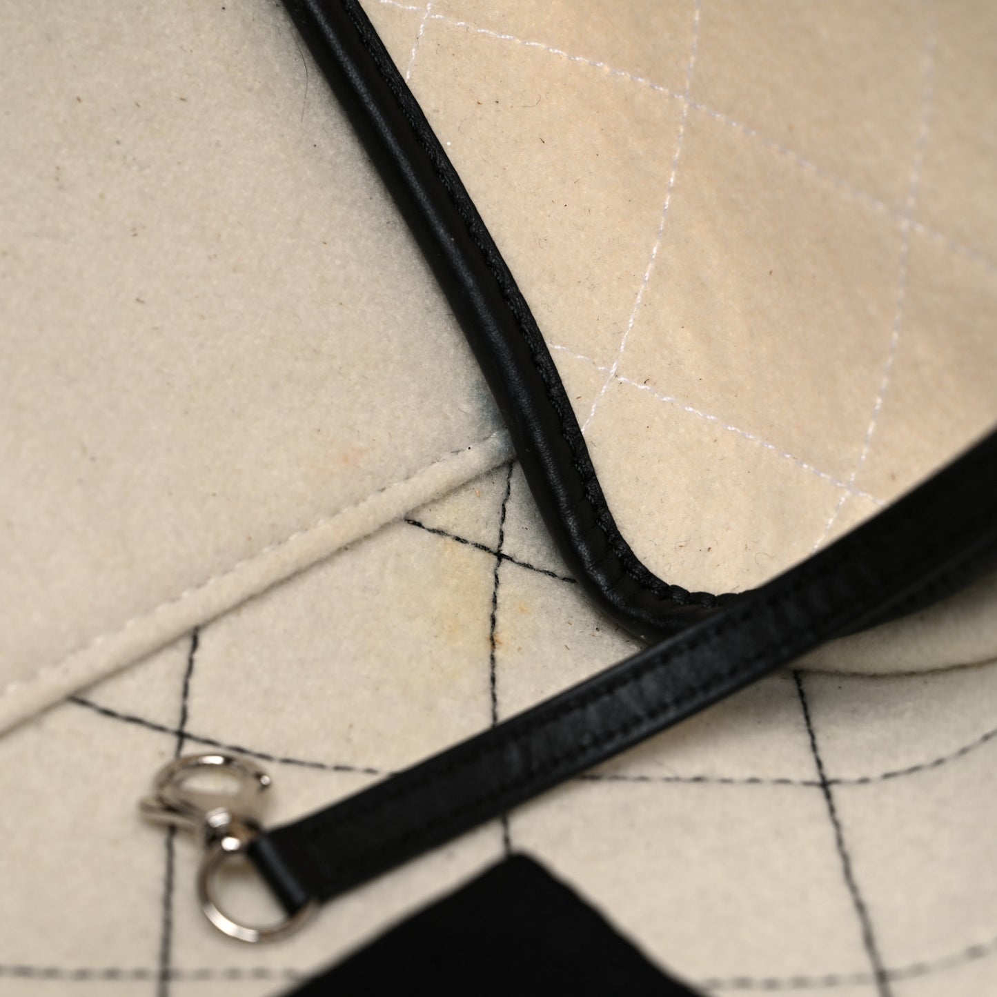 Wool Felt Calfskin Large Deauville Tote Black White