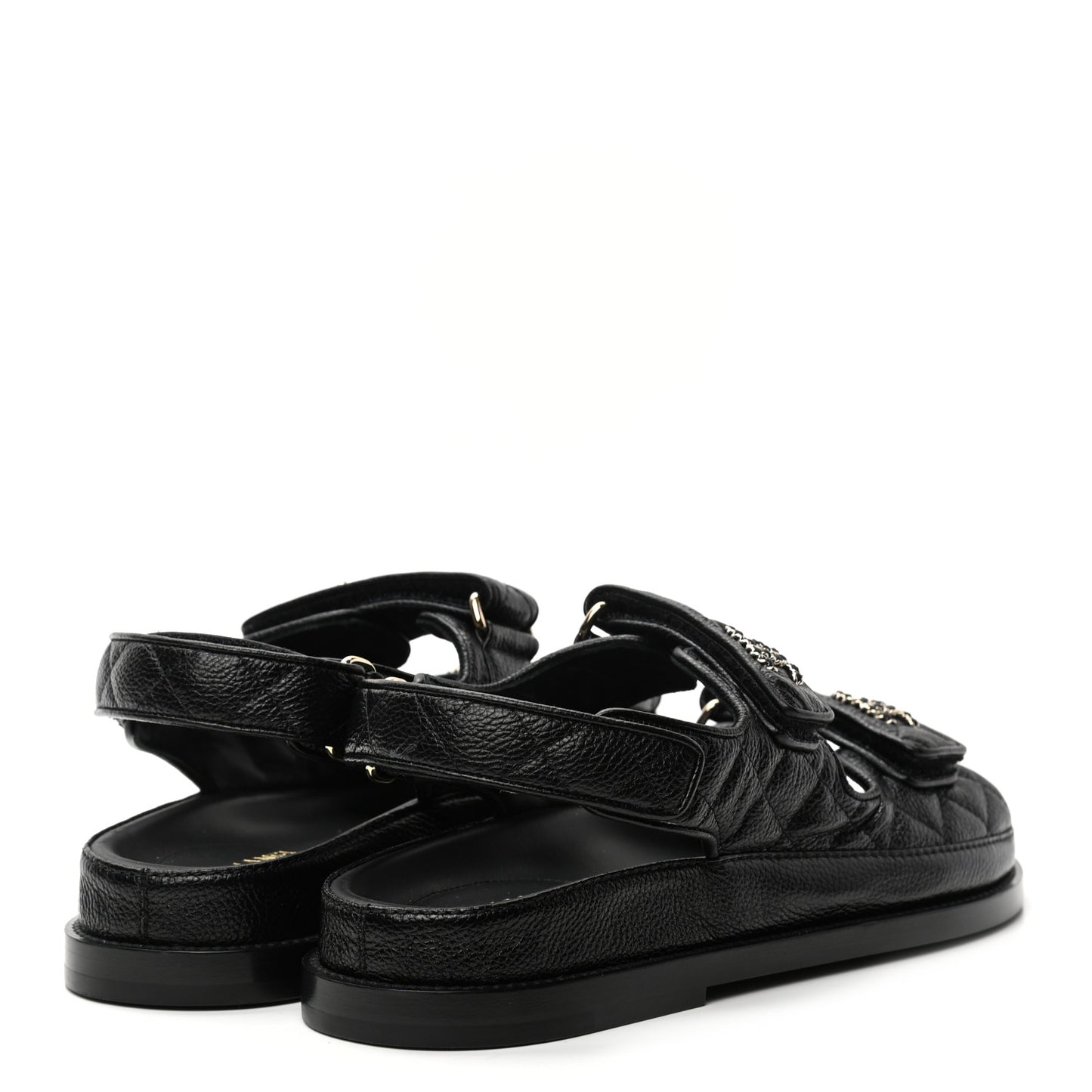 Grained Calfskin Velcro Dad Sandals 36 Black